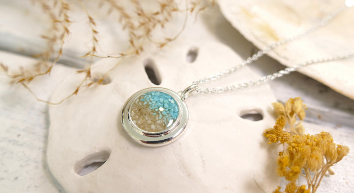 Dune - - Silver Plated "Explorer" Round Turquoise Gradient Ocean City Beach Sand Necklace