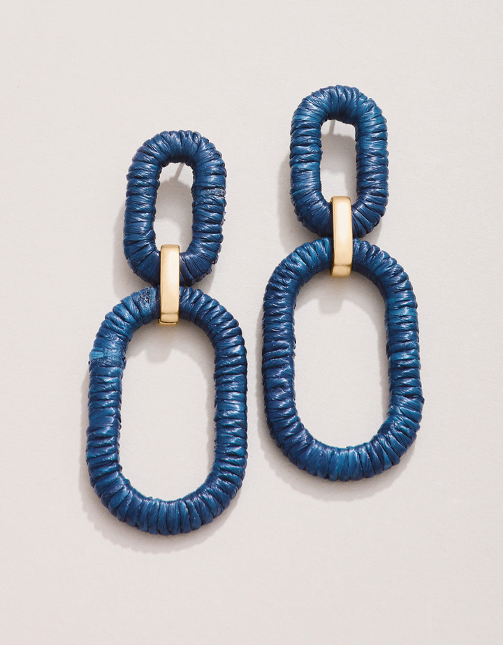 Spartina - - 18K Gold Plated Navy Straw Link Dangle Earrings