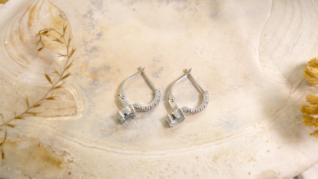 14k White Gold Oval .7ct Aquamarine Hoop Earrings