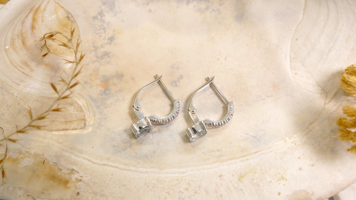 14k White Gold Oval .7ct Aquamarine Hoop Earrings