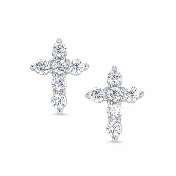 Lily Nily - Sterling Silver - Silver Cubic Zirconia Cross Stud Earrings