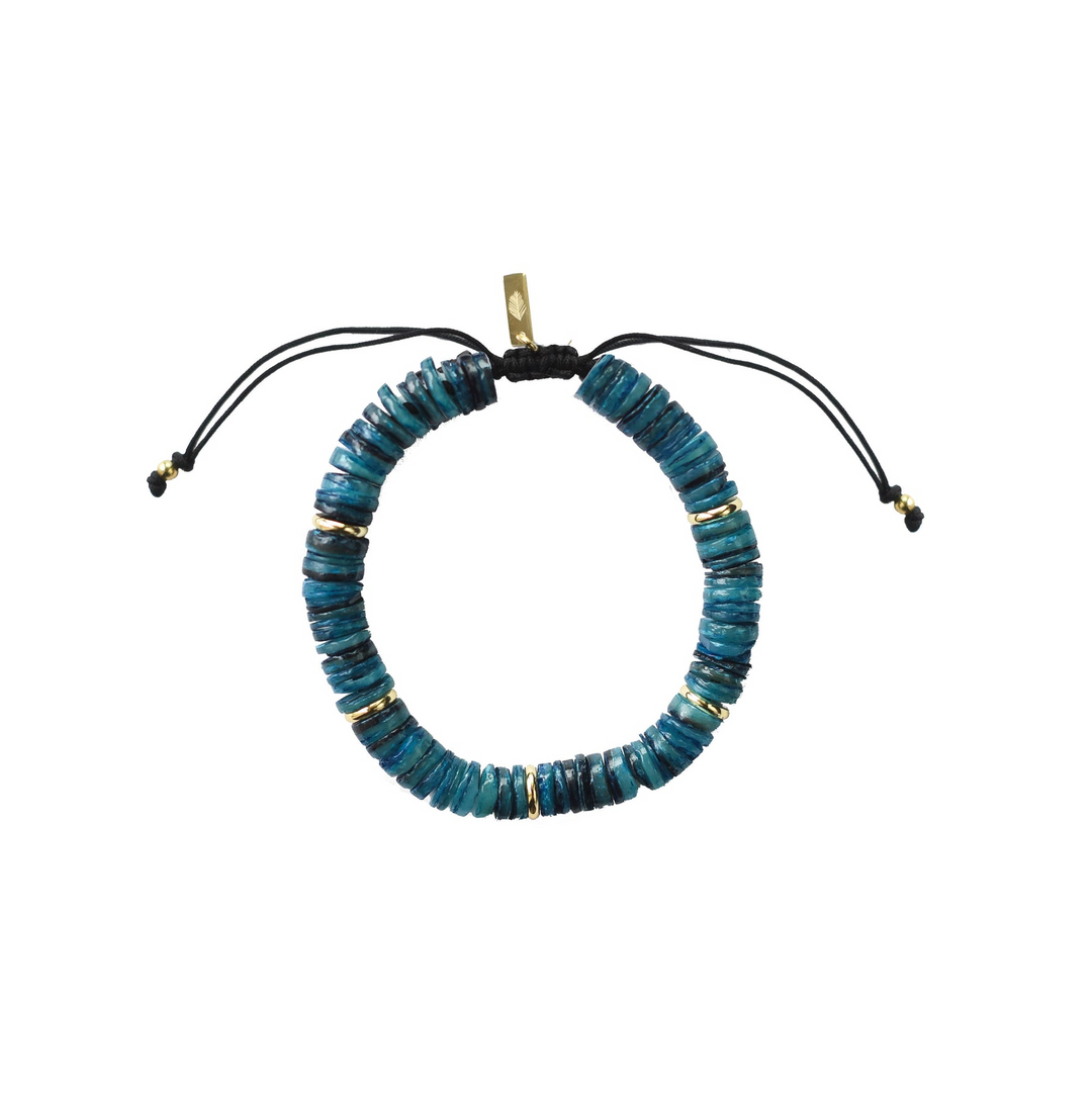 Adriana Pappas - - 14K Gold Filled - Men's - Blue - Heishi Shells Cord Bracelet