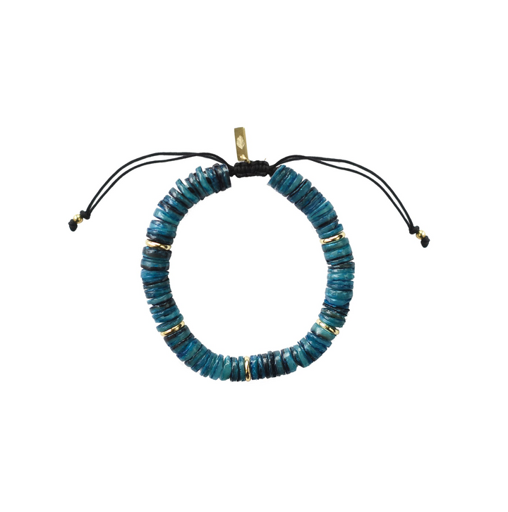Adriana Pappas - - 14K Gold Filled - Men's - Blue - Heishi Shells Cord Bracelet