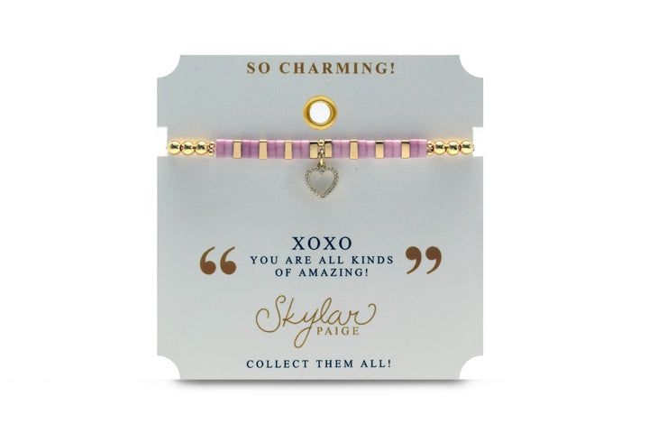 Skylar Paige Tila Bead Gold Morse Code Crystal Heart Stretch Bracelet