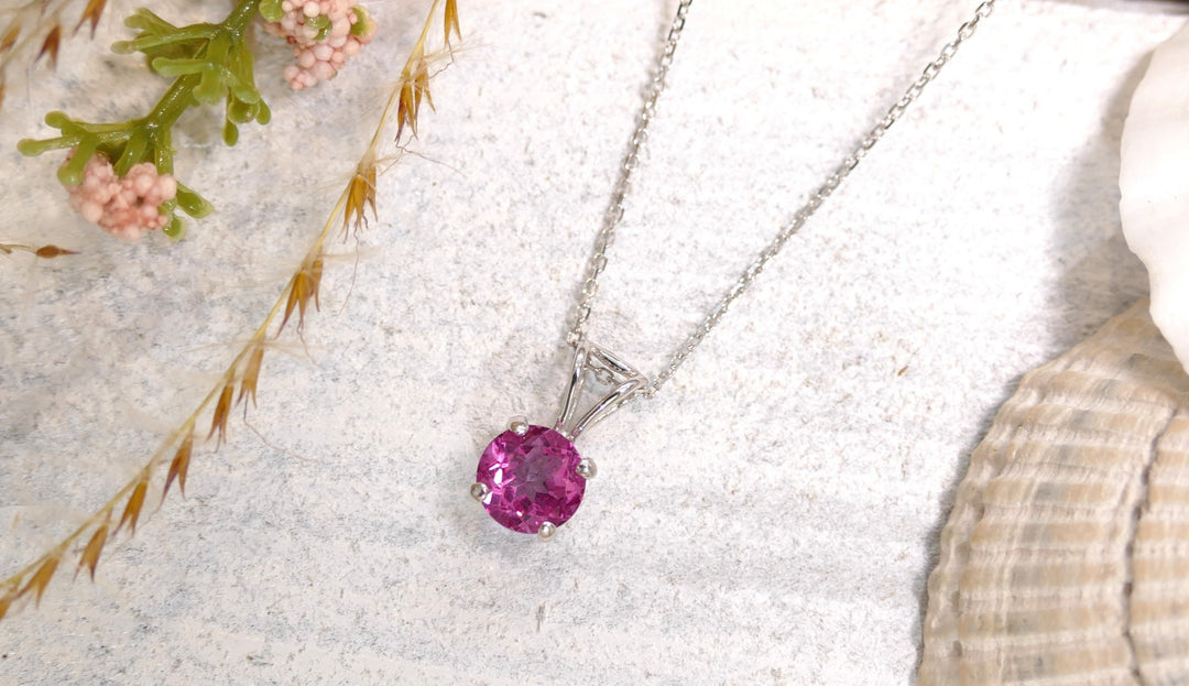14k White Gold Pink Sapphire Round Pendant
