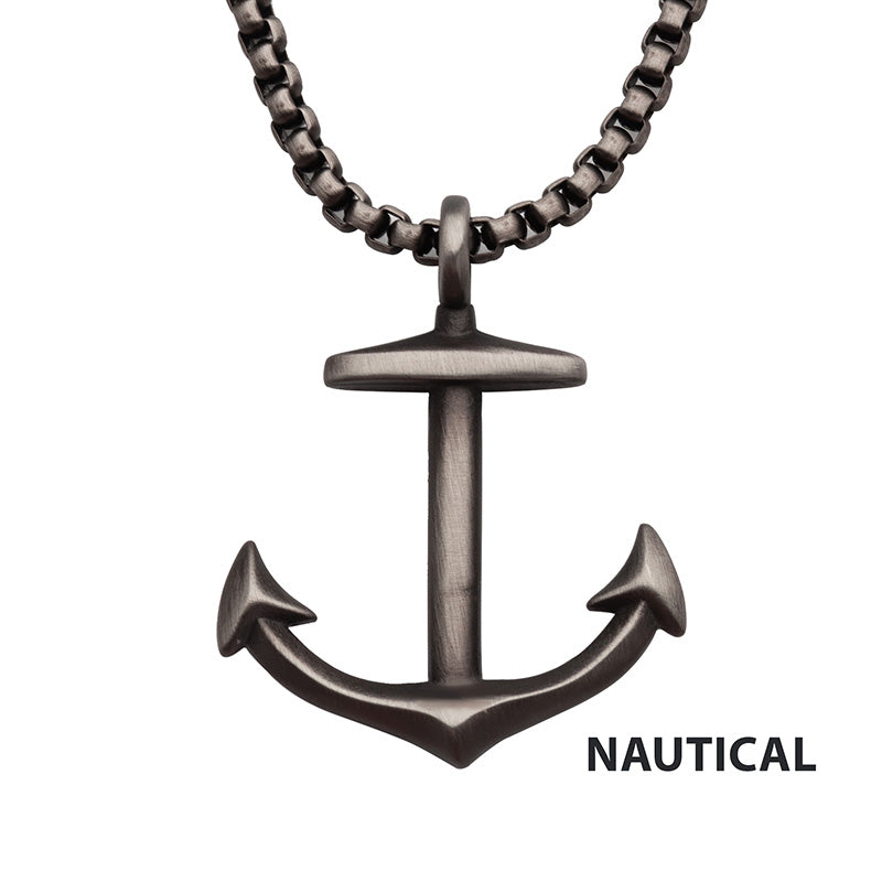 Gun Metal IP Anchor Pendant wi