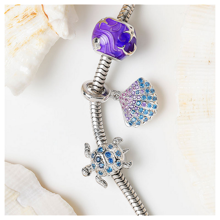Ocean - Sterling Silver - Pink + Blue Cubic Zirconia Shell Dangle Charm