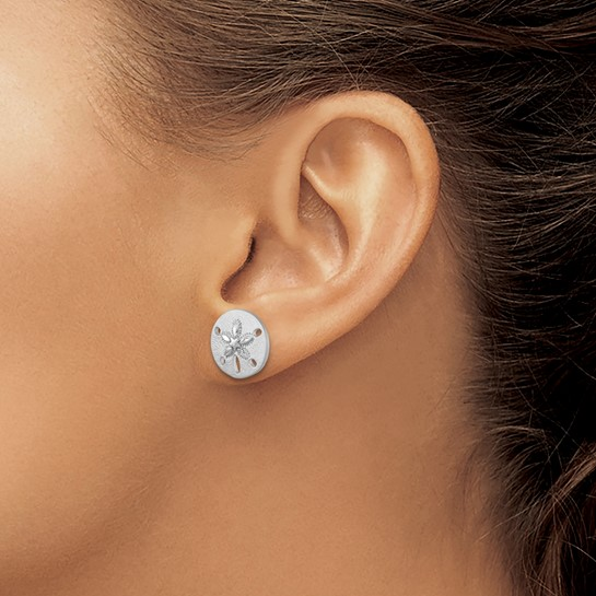 Sterling Silver - Silver Textured Sanddollar Stud Earrings
