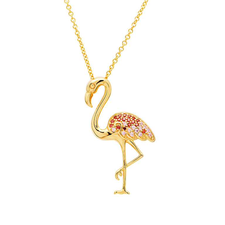 Ocean - Sterling Silver - Gold Vermeil Cubic Zirconia 18" Flamingo Necklace