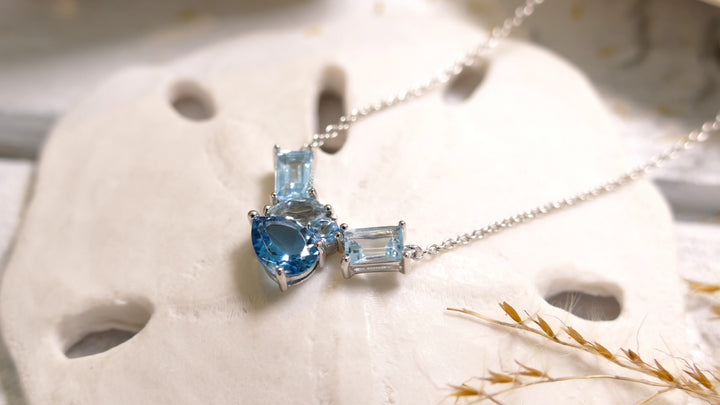 Sterling Silver - Silver Swiss Blue Multi Shape Blue Topaz Necklace