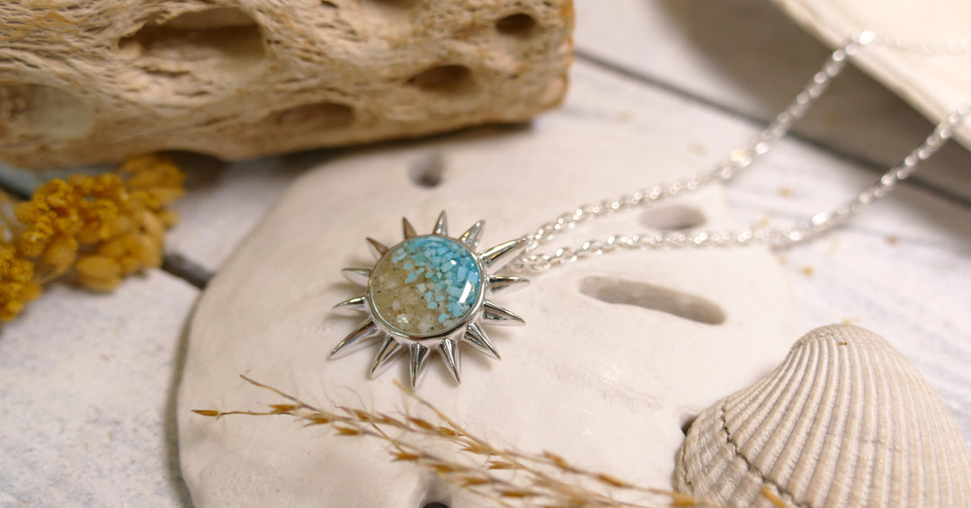 Dune - Sterling Silver - The Sun (Short) Turquoise Gradient Ocean City Beach Sand Necklace 16-20" (adjustable)
