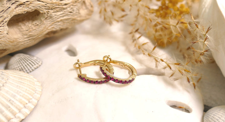 14k Yellow Gold Oval 0.48ct Ruby Hoop Earrings