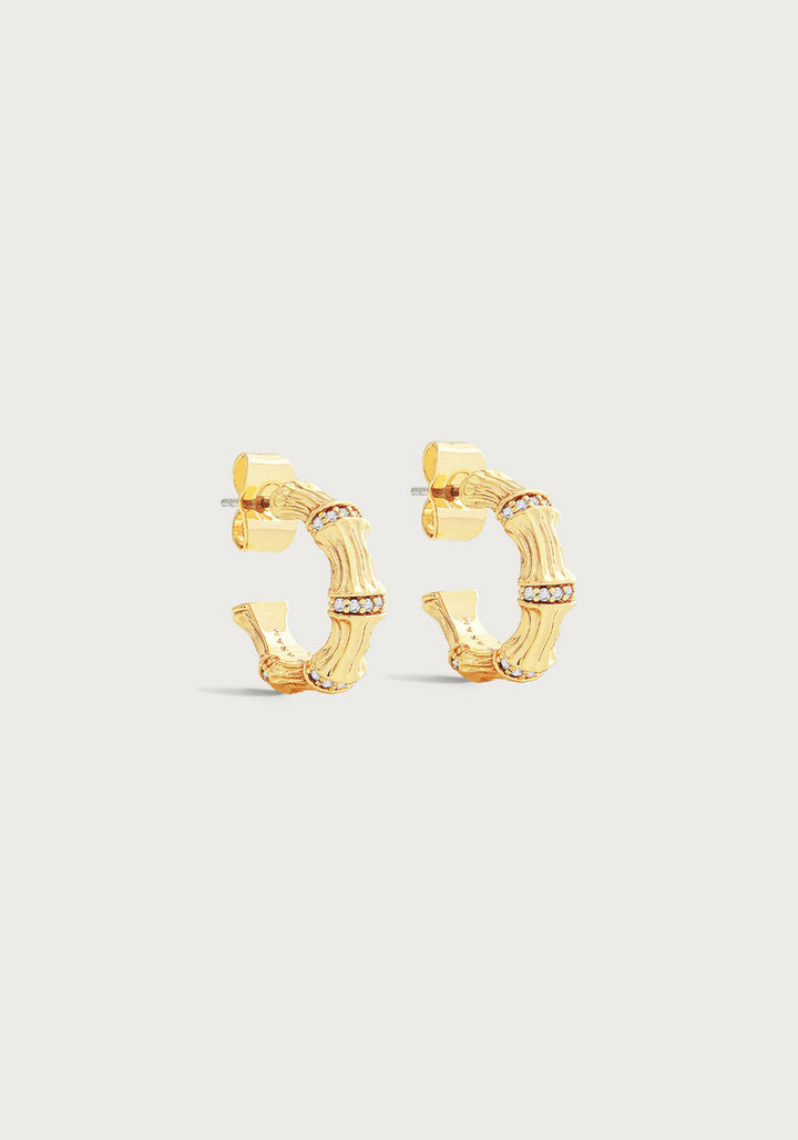 Anabel Arum - Brass - 18K Gold Plated Crystal Huggie Bamboo Earrings