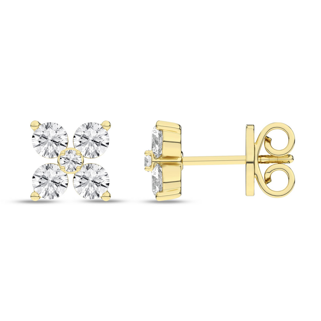 14k Yellow Gold 1ctw Lab Grown Diamond Stud Flower Petals Earrings