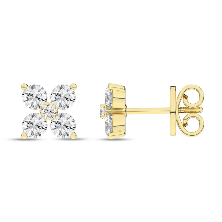 14k Yellow Gold 1ctw Lab Grown Diamond Stud Flower Petals Earrings