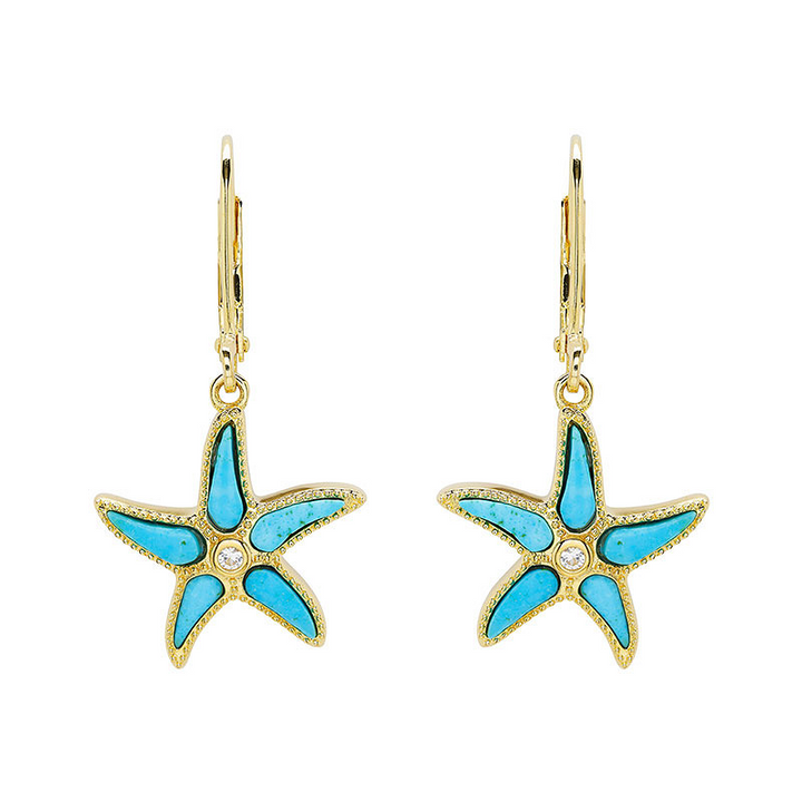 Ocean - Sterling Silver - Gold Vermeil White Lab Sapphire Turquoise Starfish Drop Earrings