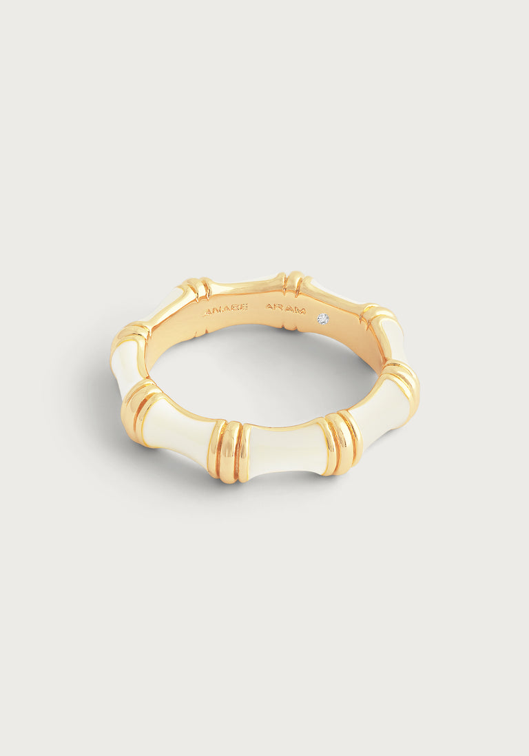 Anabel Arum - Brass - 18K Gold Plated Creme Enamel Bamboo Ring (Size 7)