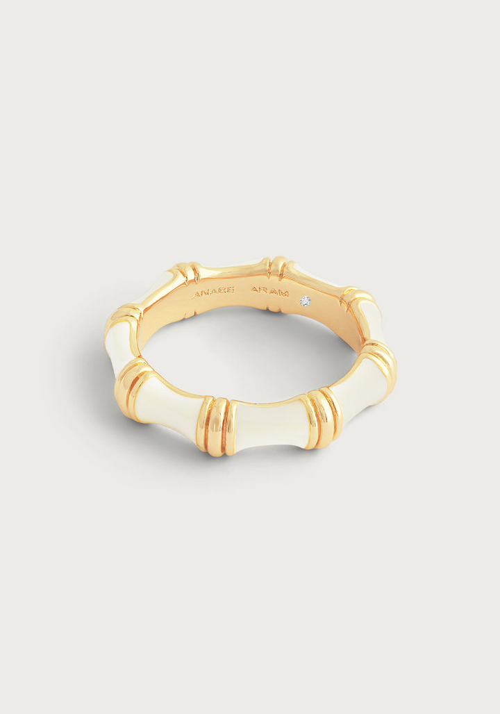 Anabel Arum - Brass - 18K Gold Plated Creme Enamel Bamboo Ring (Size 7)