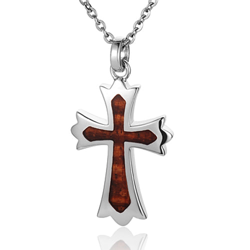 Cross (L) Pendant - ss Koa