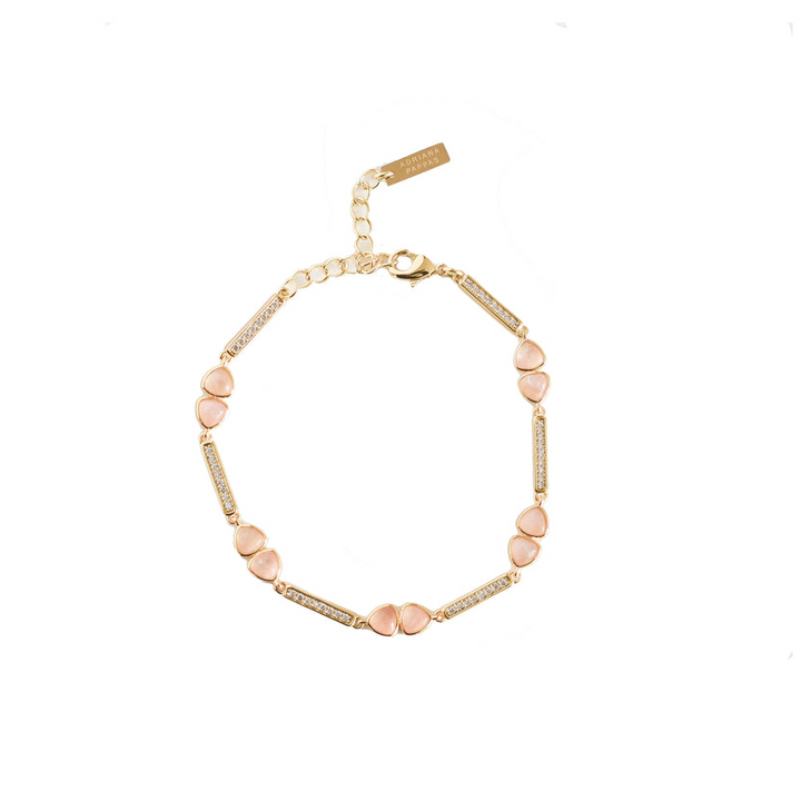 Adriana Pappas - Brass - Gold Filled Rose Quartz Cubic Zirconia Link Bracelet