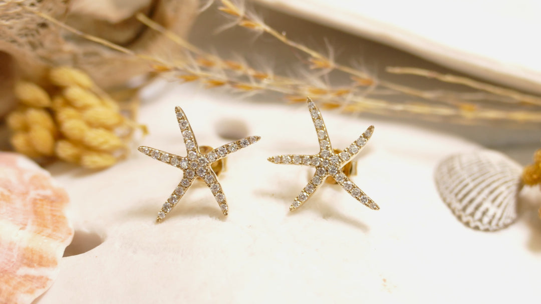 14k Yellow Gold .30ct Diamonds Starfish Stud Earrings