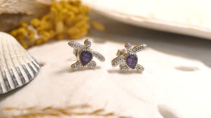 Dune - Sterling Silver - Silver Sand - Charolite Turtle Stud Earrings