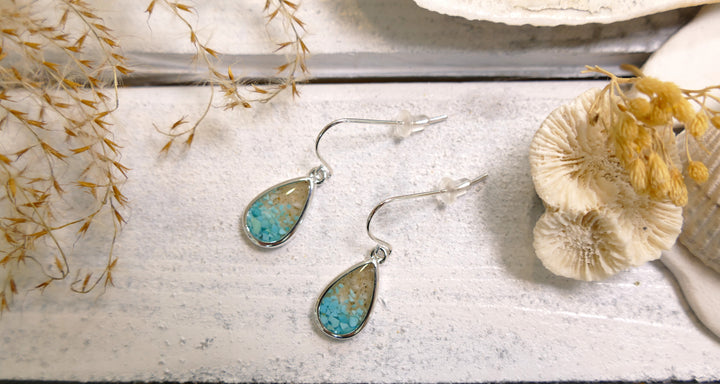 Dune - - Silver Plated Explorer Teardrop Turquoise Gradient Ocean City Beach Sand Drop Earrings