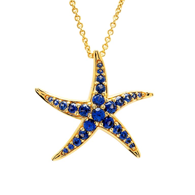 Ocean - Sterling Silver - Gold Vermeil Lab Grown Sapphire 18" Starfish Necklace