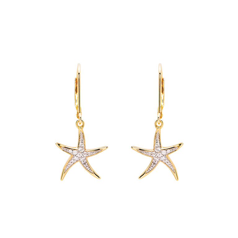 Ocean - Sterling Silver - Gold Vermeil Cubic Zirconia Dangle Starfish Earrings