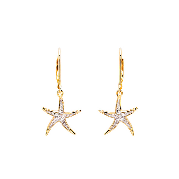 Ocean - Sterling Silver - Gold Vermeil Cubic Zirconia Dangle Starfish Earrings