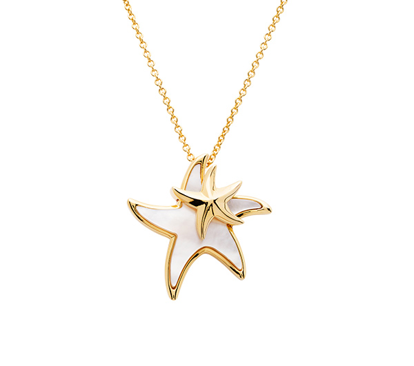 Ocean - Sterling Silver - Gold Vermeil Mother of Pearl 18" Dangle Starfish Necklace