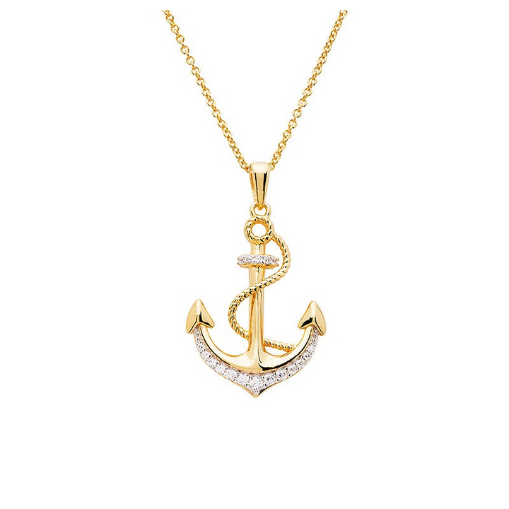 Sterling Silver Cubic Zirconia 18" Anchor Necklace