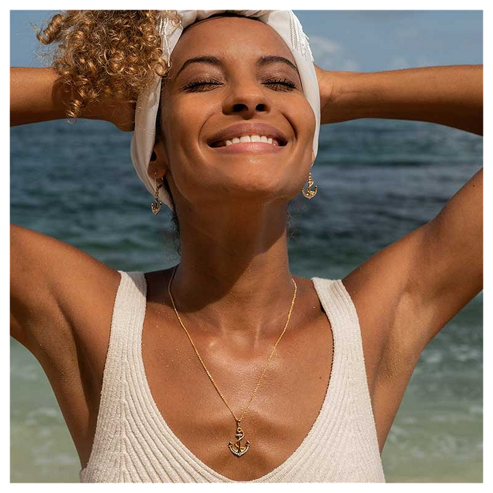 Sterling Silver Cubic Zirconia 18" Anchor Necklace
