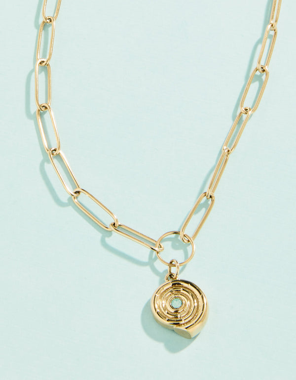 Stainless Steel Yellow Gold Round 20" Shell Necklace