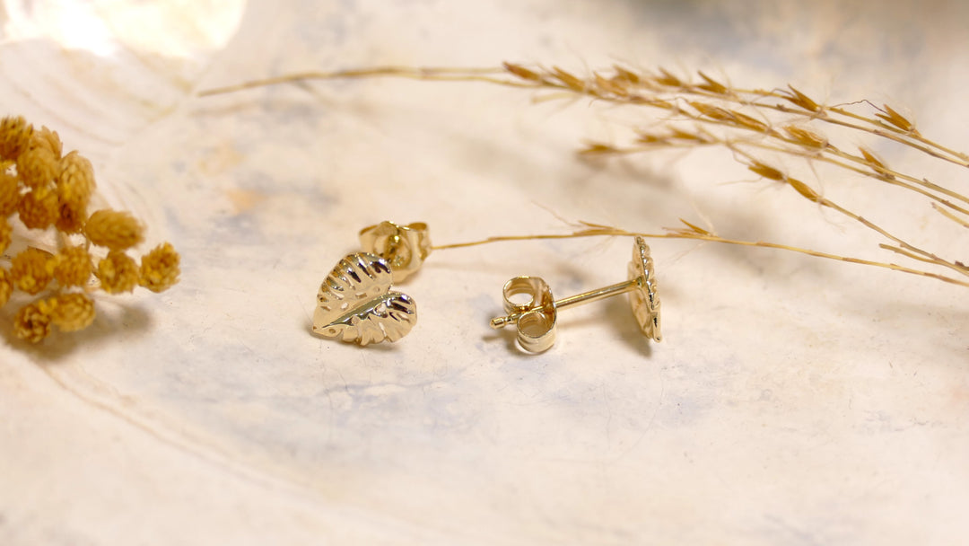 14k - Yellow Gold Monstra Leaf Stud Earrings