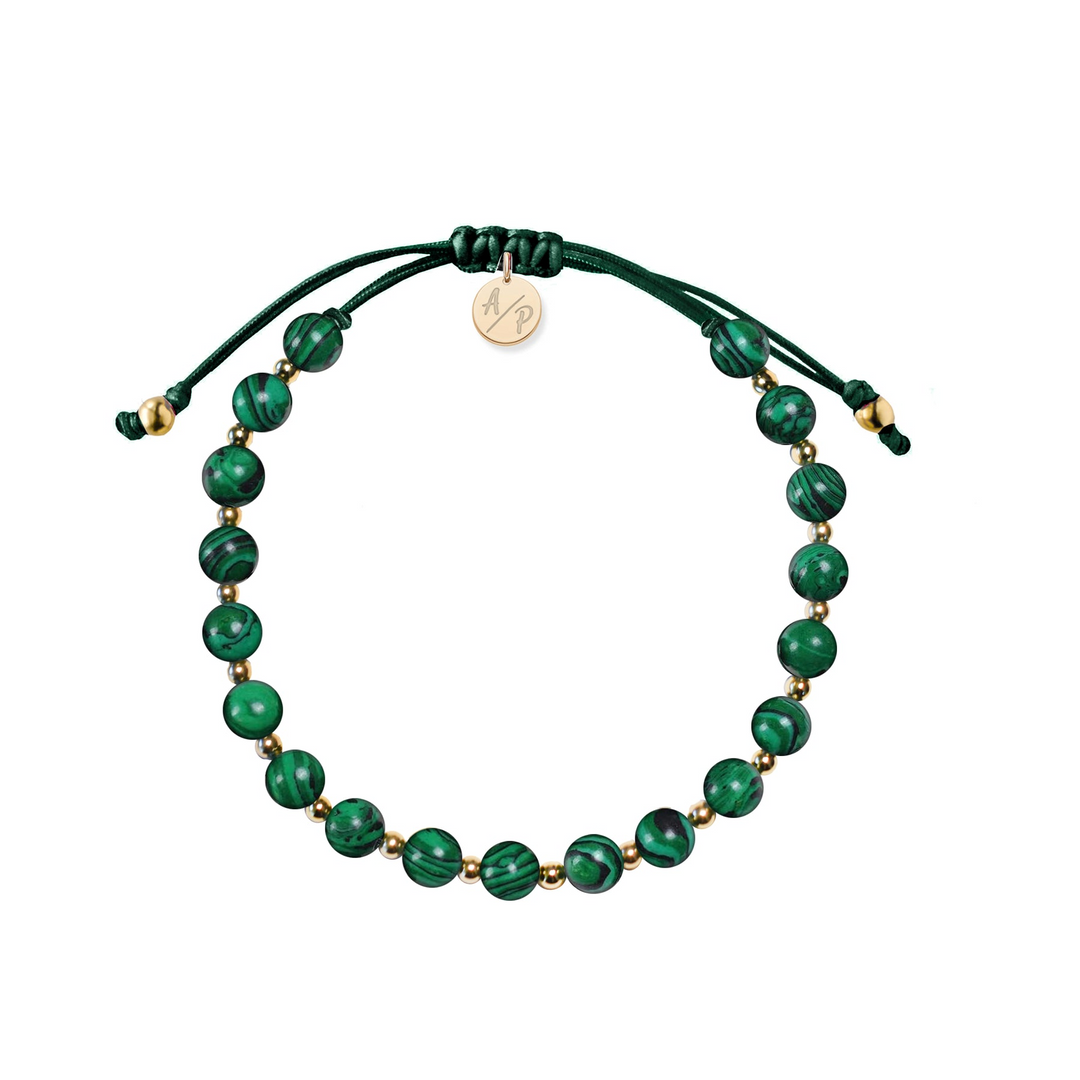 Adriana Pappas - - 14K Gold Filled - Accent Beads - Malachite Beaded Bracelet - Adjustable