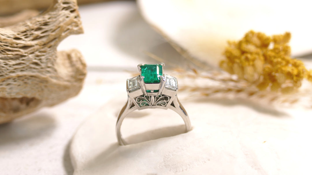 Platinum 0.56ct - Emerald 0.87ct Natural Diamond Emerald Cut Ring (Size 5.5)