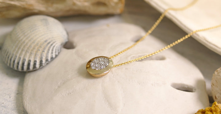 14k - Yellow Gold 0.25ct Oval Natural Diamond Necklace 18"