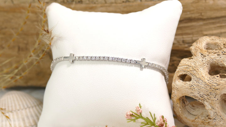 14k White Gold Cross Tennis Bracelet 1.30CT Diamond Tennis Bracelet