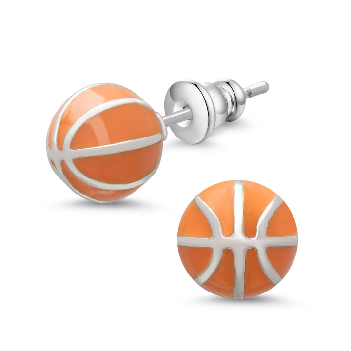 Silver 3D Basketball Stud Earr