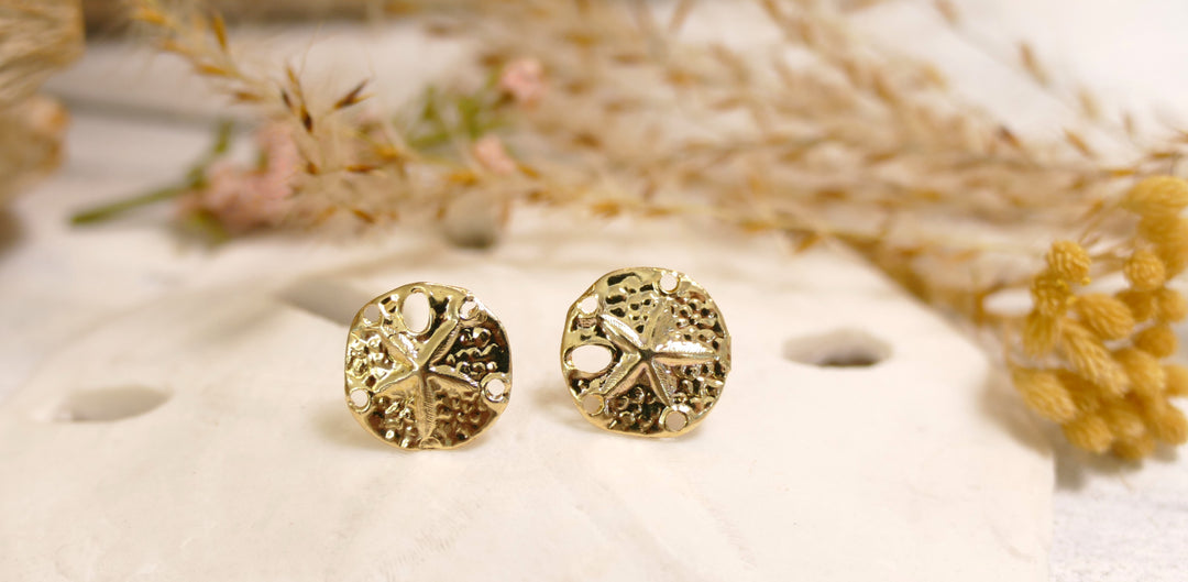 14k Yellow Gold Sanddollar Stud Earrings