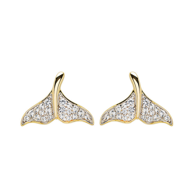 Ocean - - Gold Vermeil White Sapphire Whale Tail Stud Earrings