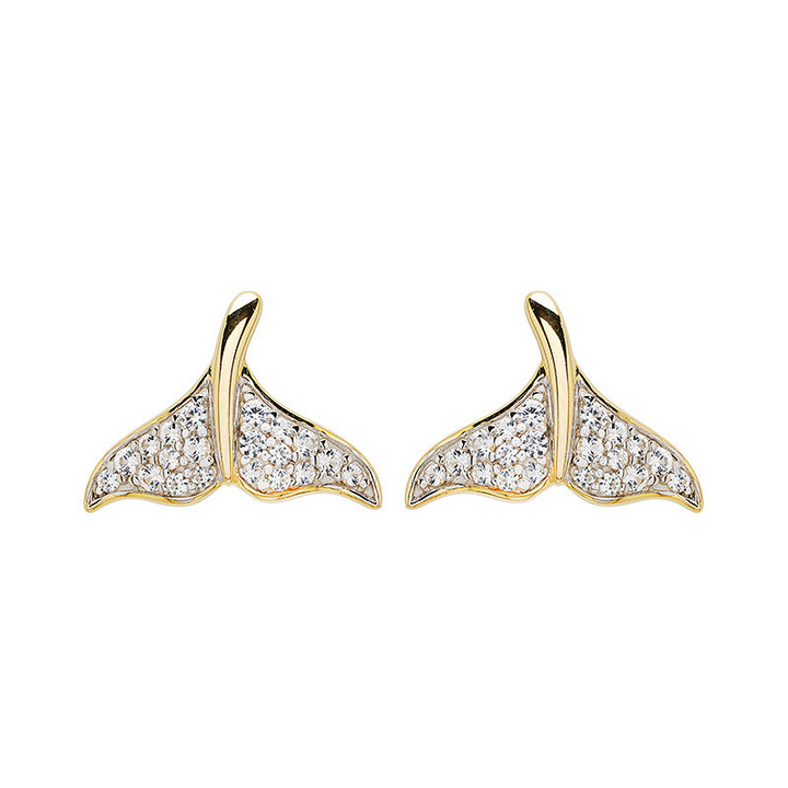 Ocean - - Gold Vermeil White Sapphire Whale Tail Stud Earrings