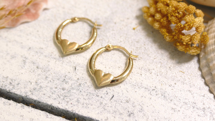 14k Yellow Gold Center Heart Hoop Earrings
