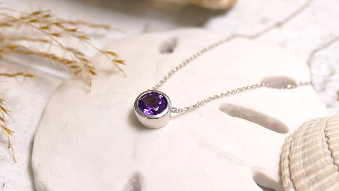 Sterling Silver - Silver Bezel Amethyst Necklace