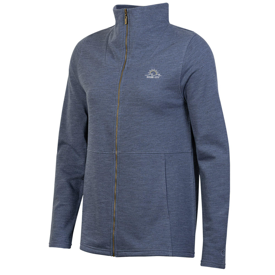 Gear - Long Sleeve Full Zip Cadet Collar OC Sun & Wave Sweatshirt - Blue (Large)