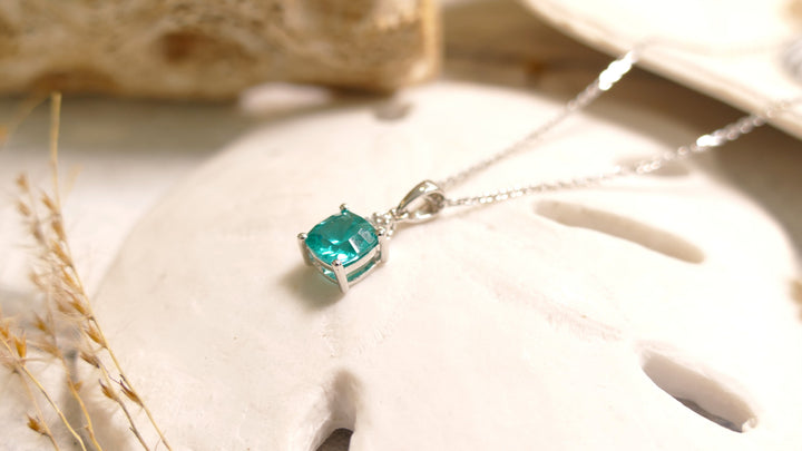 14k White Gold 0.05ct Paraiba Tourmaline Cushion Necklace