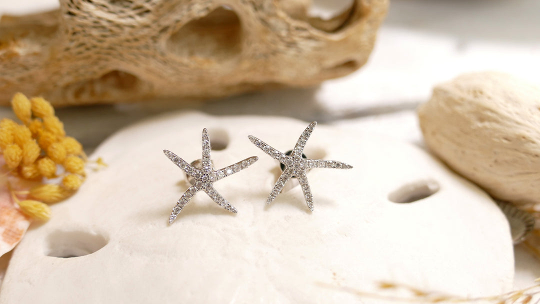 14k White Gold 0.30ct Diamonds Starfish Stud Earrings