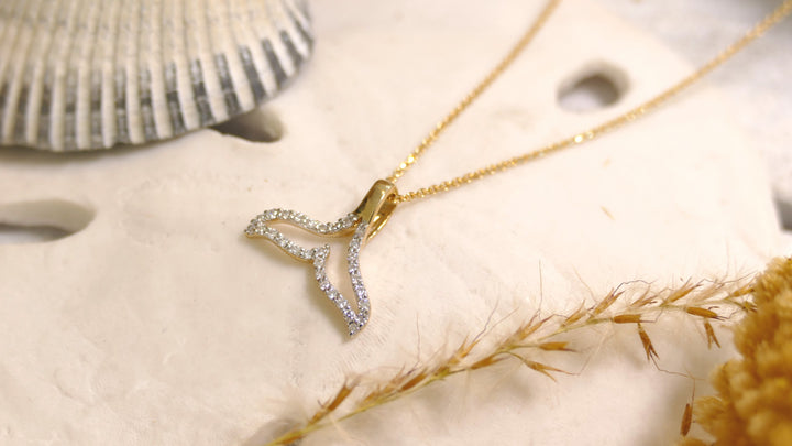 Ocean - 14k - Yellow Gold Outline Lab Grown Diamond Whale Tail Necklace
