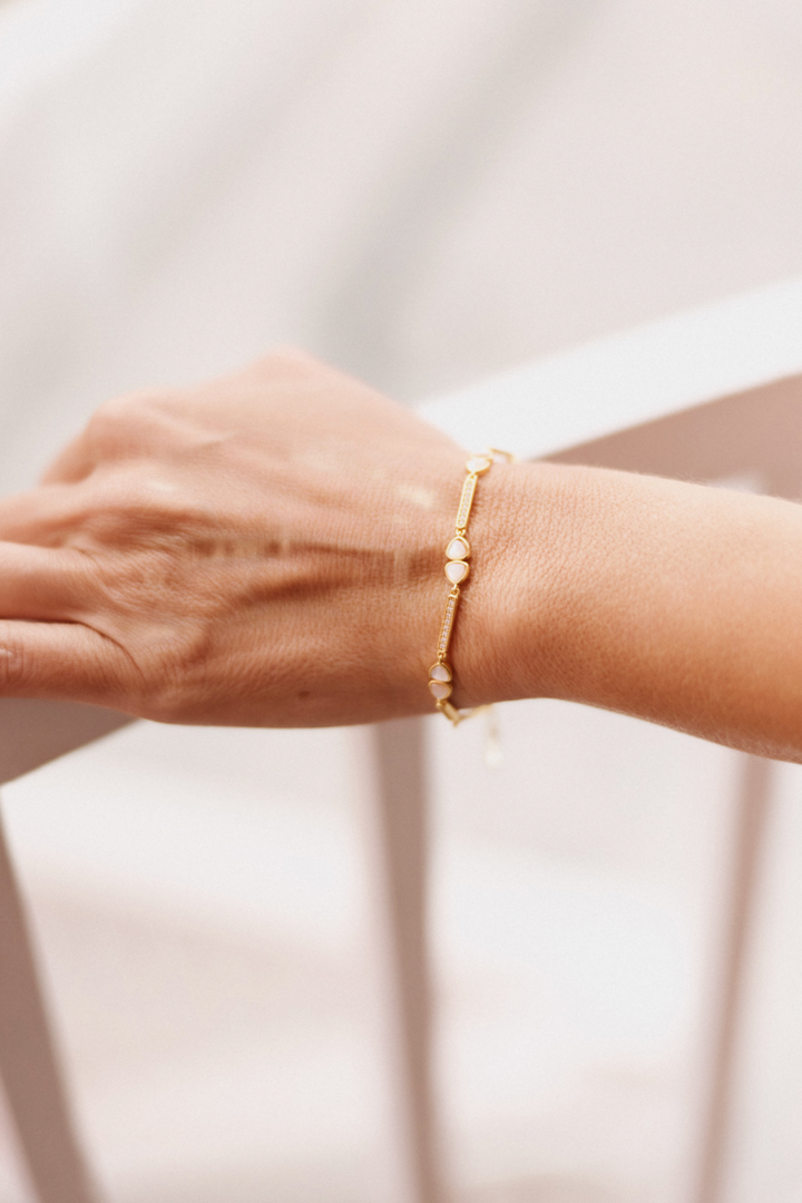 Adriana Pappas - Brass - Gold Filled MOP Cubic Zirconia Link Bracelet